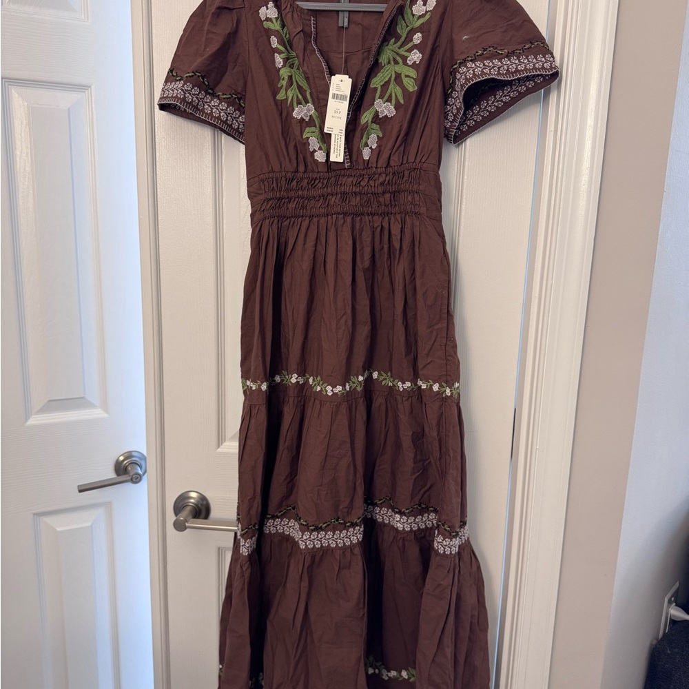 NWT Anthropologie Somerset Embroidered Maxi Dress - Brown XSP - Picture 4 of 5